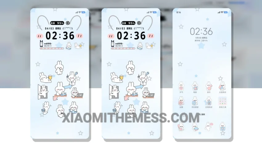 Cute Bunny Clock: A Whimsical Dark Mode HyperOS Theme With a Twist of Pastel Aesthetic