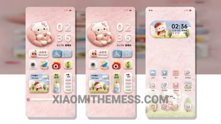 Fluffy Big Icon Soft Cute Cat HyperOS Theme for Xiaomi and Redmi Phones