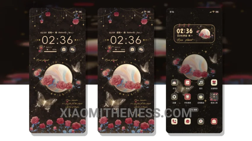 Romantic Retro Rose Planet MIUI Themes for Xiaomi and Redmi Devices
