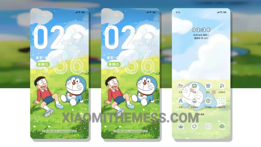 Doraemon Spring Lawn: Vibrant Pastel Aesthetic HyperOS Theme