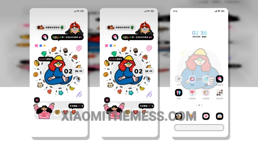 Dopamine Clock Cool Girl HyperOS Theme for Xiaomi and Redmi Phones