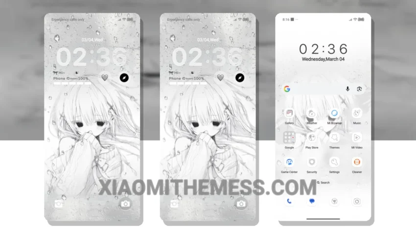 Raindrop Girl MIUI Themes for Xiaomi and Redmi Devices