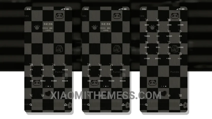 Chessboard Grid Lovable Panda HyperOS Theme for Xiaomi and Redmi Phones