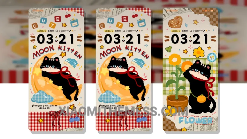 Vintage Moon Cute Black Cat: A Minimalist Xiaomi Theme