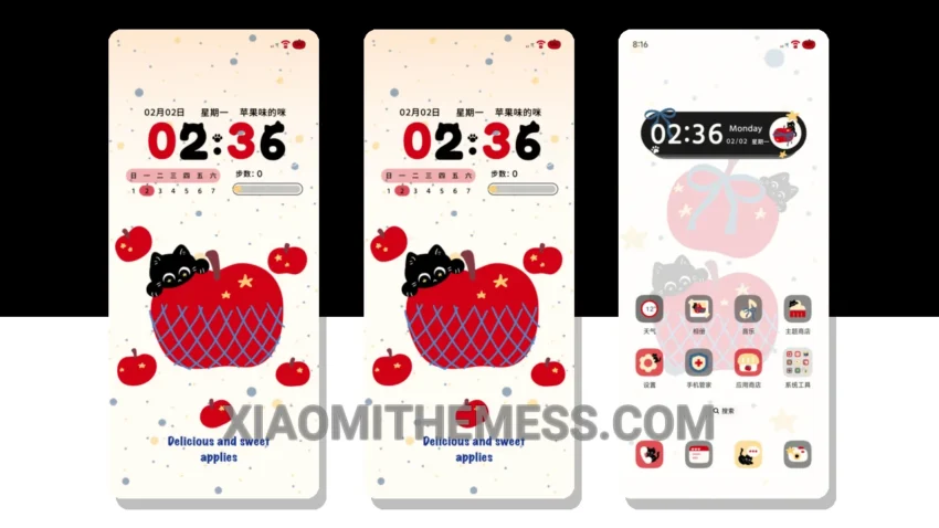 Kitty Steps Eat Apple HyperOS Theme for Xiaomi