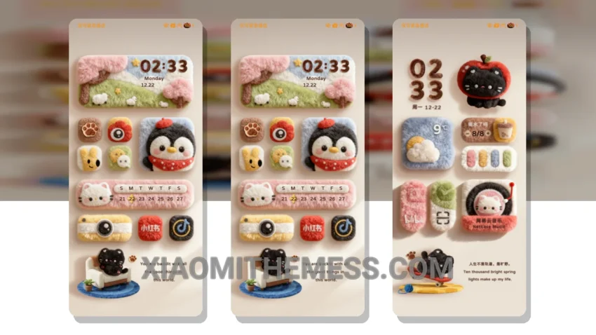 Cute Fluffy Black Cat Component HyperOS Theme for Xiaomi and Redmi Phones