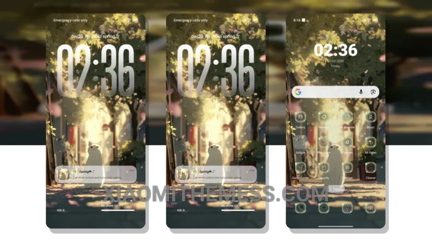 Cats in Spring HyperOS Theme for Xiaomi and Redmi Phones: Elegant Minimalism