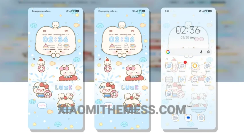 Swim Kitty Cute HyperOS Theme for Xiaomi and Redmi Phones